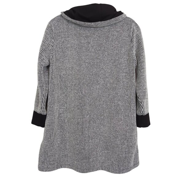 Ali Miles Striped Black White Cowl‎ Neck Tunic with pockets and 3/4 Sleeves Sz M - Picture 2 of 14
